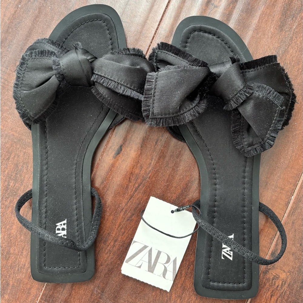 ZARA Black Bow Slide Sandals for Women